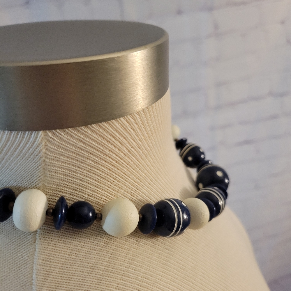 Vintage Beaded Chunky Collar Necklace Wooden - Picture 2 of 5